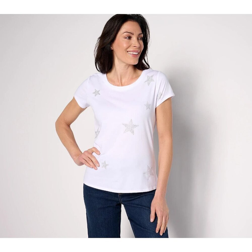 Bumblebella by Jill Martin Bejewled Star T-Shirt White,2X